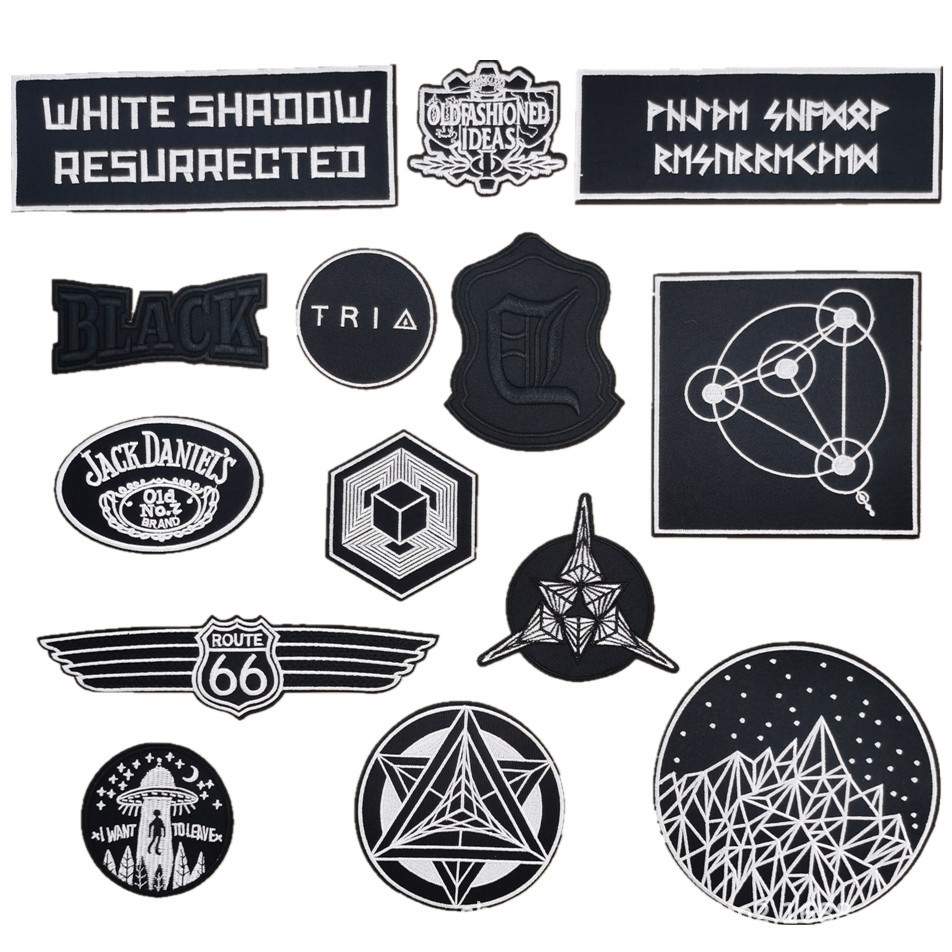 Quần Áo Bé Trai Thêu Vải Dán Đen Trắng Chữ Số Hình Học Mát Thêu Vải Dán