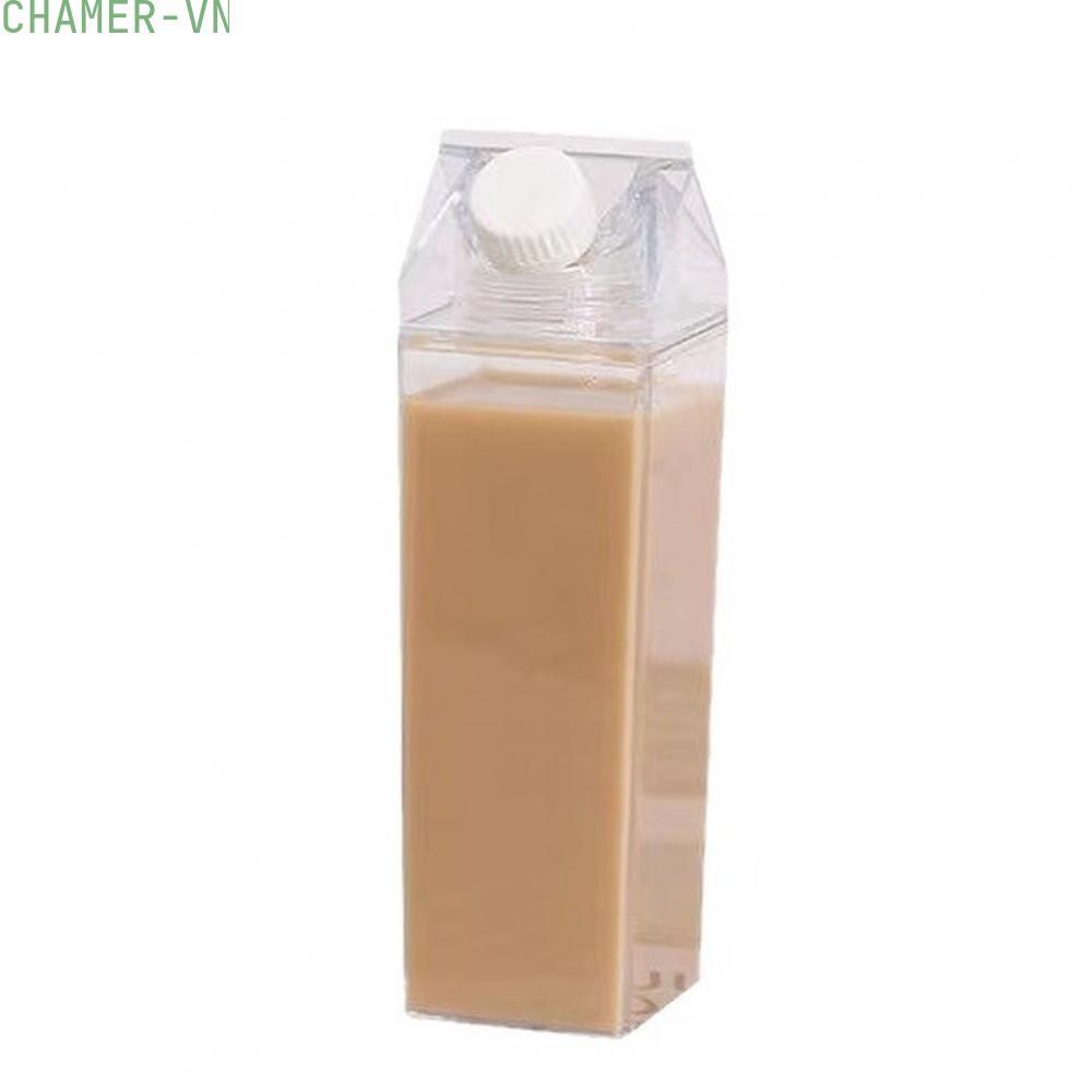 【CHAMER】Square Clear Plastic Beverage Bottle 500ml with Rotating Seal Lid for Milk Juice【HomeLiving】