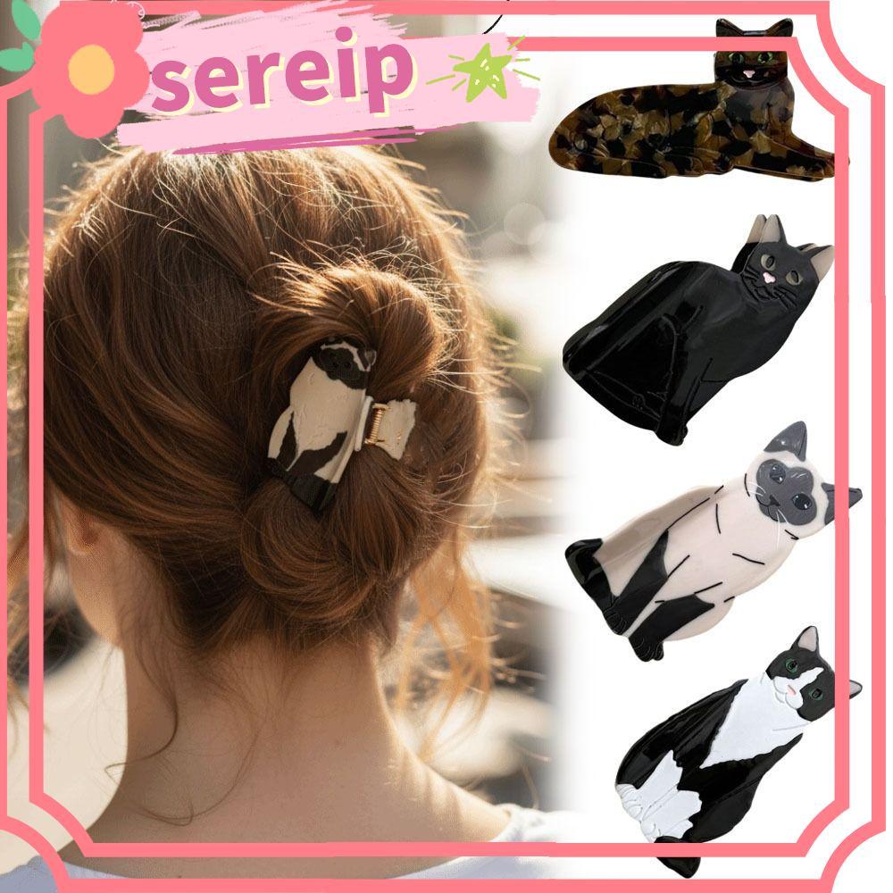 Kẹp Tóc SEREIP, Kẹp Vuốt Tóc Acetate Nhẹ, Kẹp Tóc Mèo Thời Trang Nữ