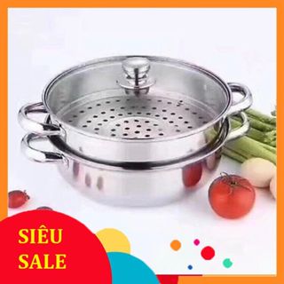 (Sỉ) Hàng Loại 1 Bộ Nồi hấp inox 28cm - nồi hấp đa năng 2 tầng cao cấp nắp kính tiện dụng hấp xôi - hấp bánh bao