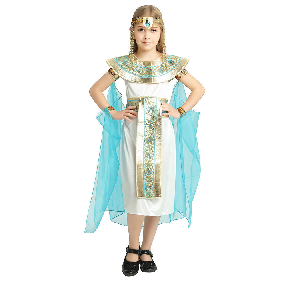 Halloween Pink Blue Cleopatra Costume Girls Egyptian Greek Goddess Dress Cosplay Hatshepsut Ramses P