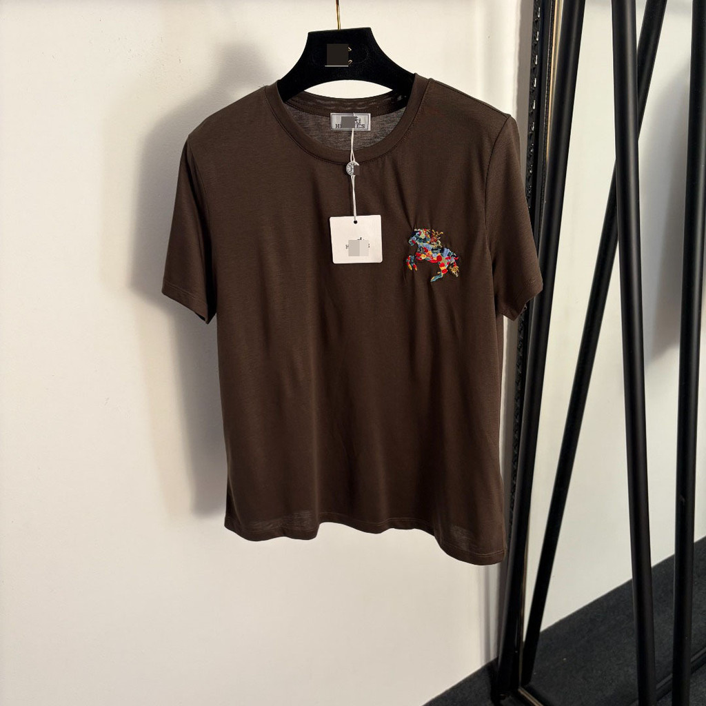 MOJI HER* Colorful Pony Embroidery Pure Cotton Hong Kong Style Loose Casual Short Sleeve T Shirt