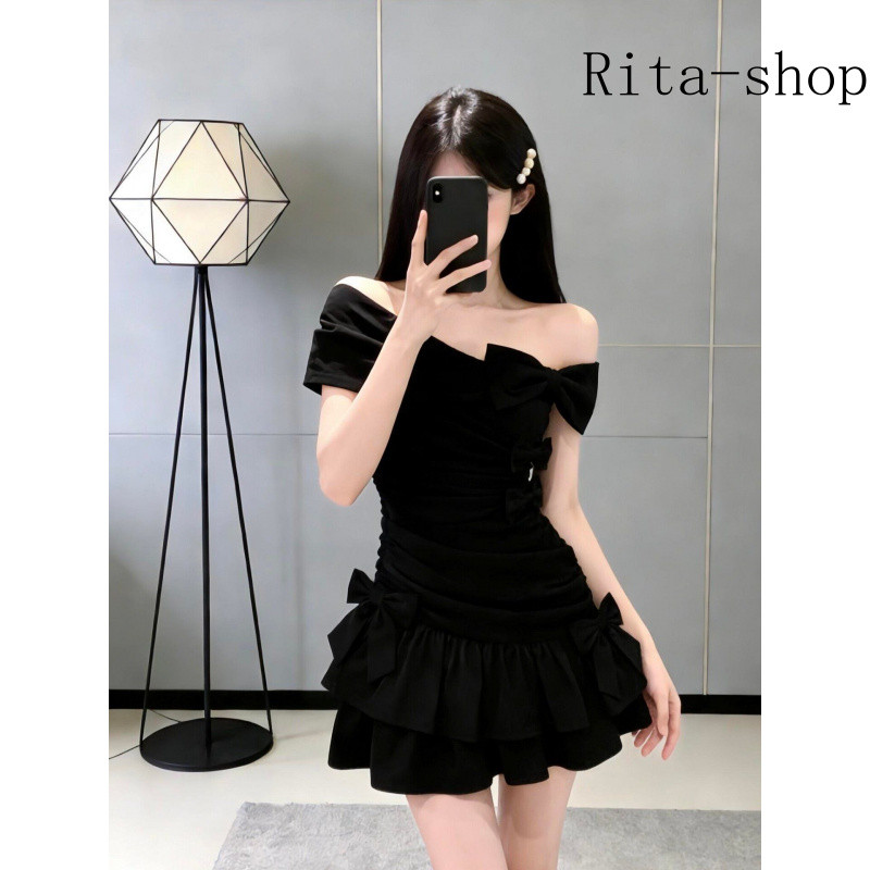 [Pre-Order] Váy Lệch Vai Nơ Phối Bèo Dáng Xòe Ngắn Ôm Eo Thiết Kế Bất Đối Xứng Phong Cách Gợi Cảm Thu Đông Cho Nữ | BigBuy360 - bigbuy360.vn