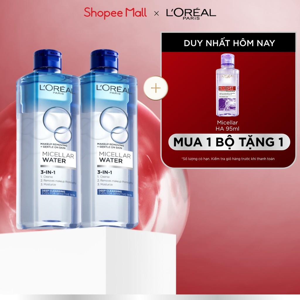 PB- Bộ 2 nước tẩy trang đa năng 3in1 làm sạch sâu L'Oreal Paris 400ml x 2