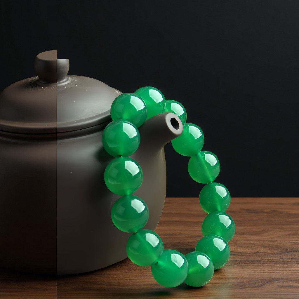 Green chalcedony bracelet for women, green agate bracelet A Premium bracelet Agate bracelet with pla