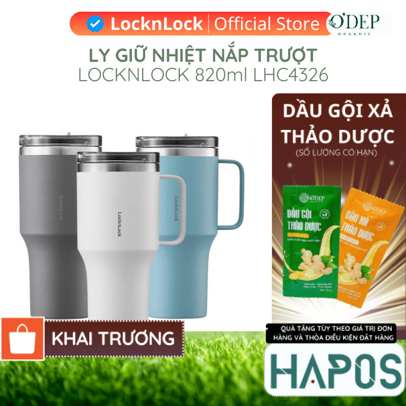 Ly giữ nhiệt LocknLock Metro King 820ml, nắp trượt, inox SUS304, có tay cầm LHC4326 - HAPOS HOF