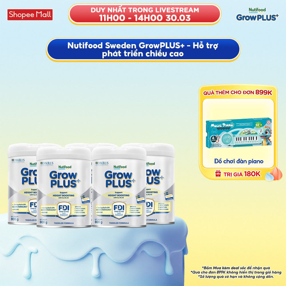 Combo 5 Sữa Bột Nutifood Sweden GrowPLUS+ Cao lớn vượt trội từ 1 - 2 tuổi (Bạc) 800g