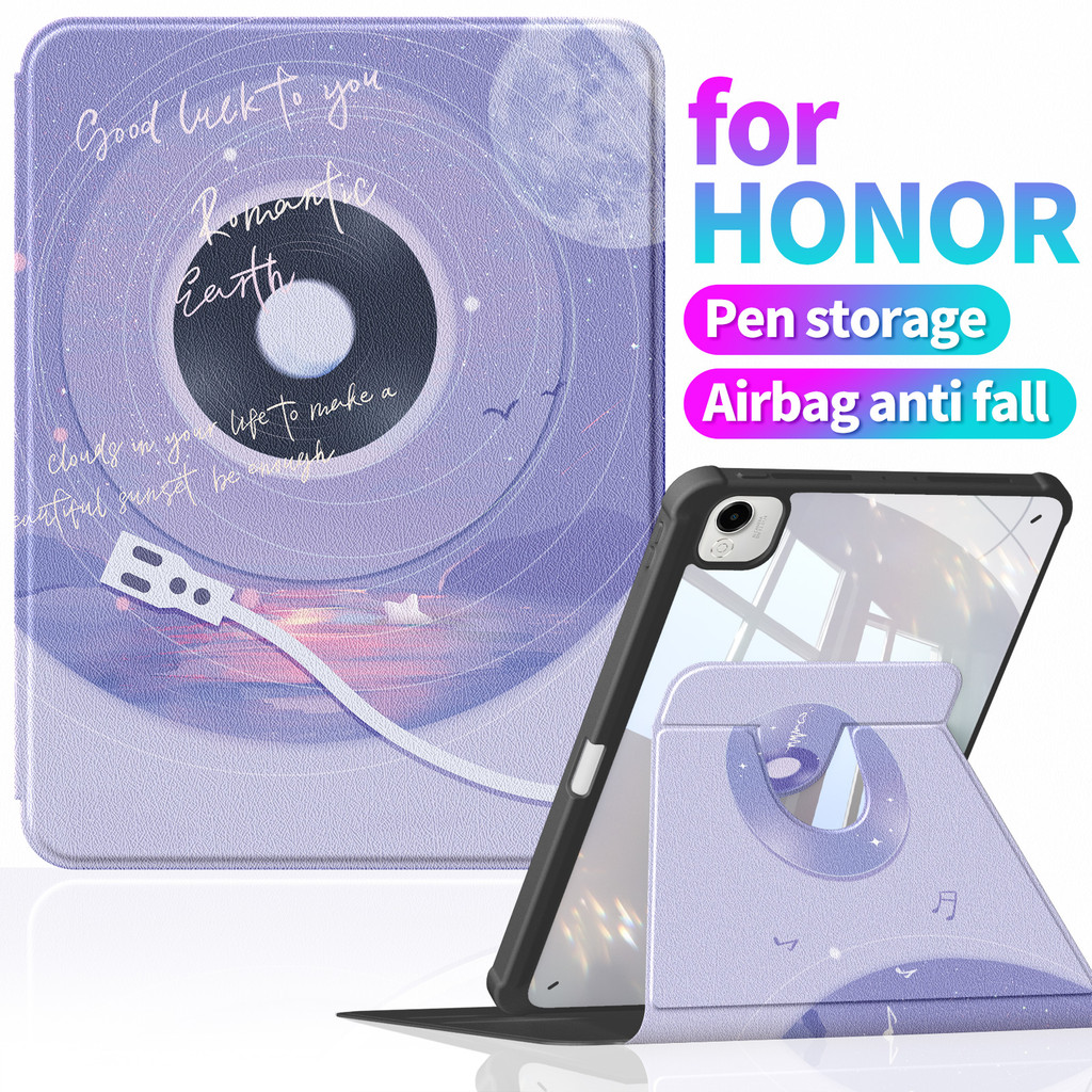 A1147 س ❈ ❈ 🍎 Honor Pad 9 Case 12.1 Inch Xoay 360 Hỗ trợ dọc Vỏ bọc thông minh bằng da cứng trong su