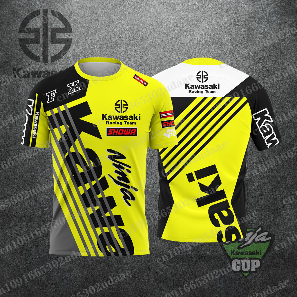 2025 Mới Xe Máy Đua Kawasaki Áo Thun Nam Mùa Hè Tay Ngắn Nữ Áo Thun Thời Trang Hàng Đầu