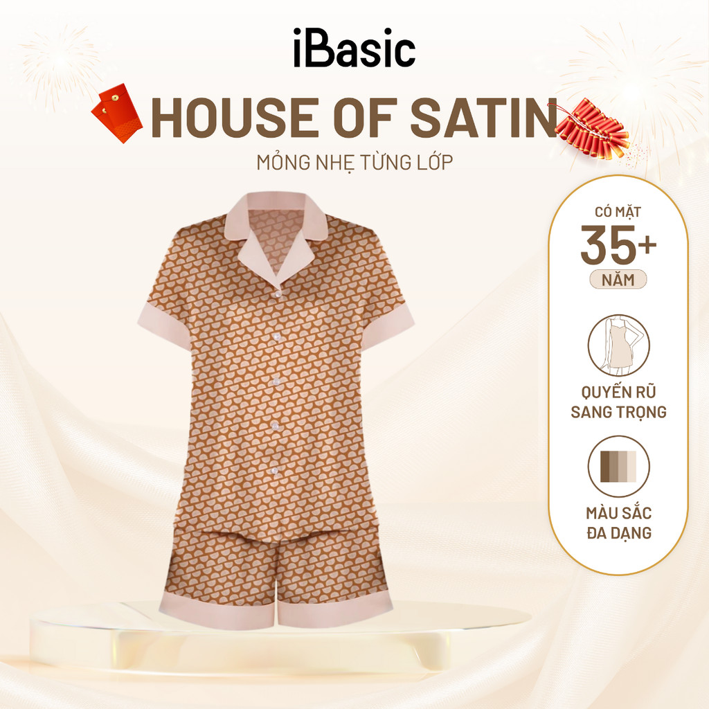 Đồ bộ nữ mặc nhà lụa satin iBasic pyjama tay ngắn quần đùi - HOMW039