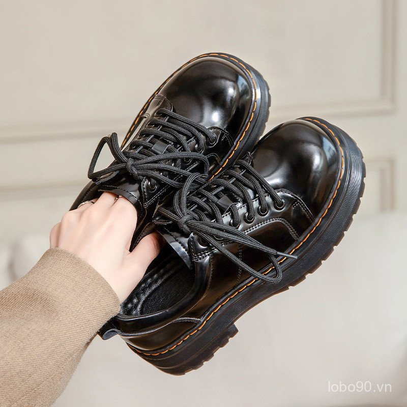 Bo * Mèo Cùng Phong Cách Tăng Chiều Cao 6 Giày Da Nhỏ Giày Nữ Đen Phong Cách Anh Quốc Đế Dày Đi Lại 