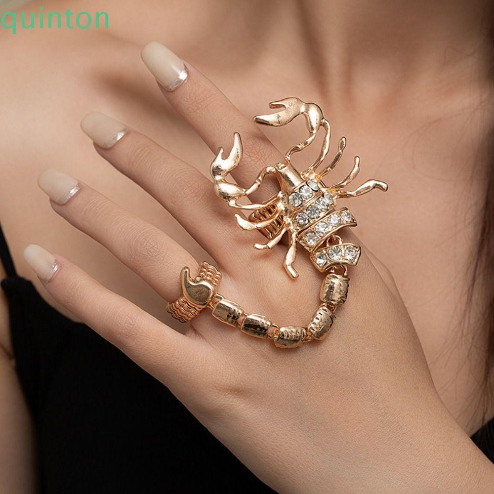 Nhẫn Bọ Cạp Đen Vintage, Đá Bạc Rỗng Chunky