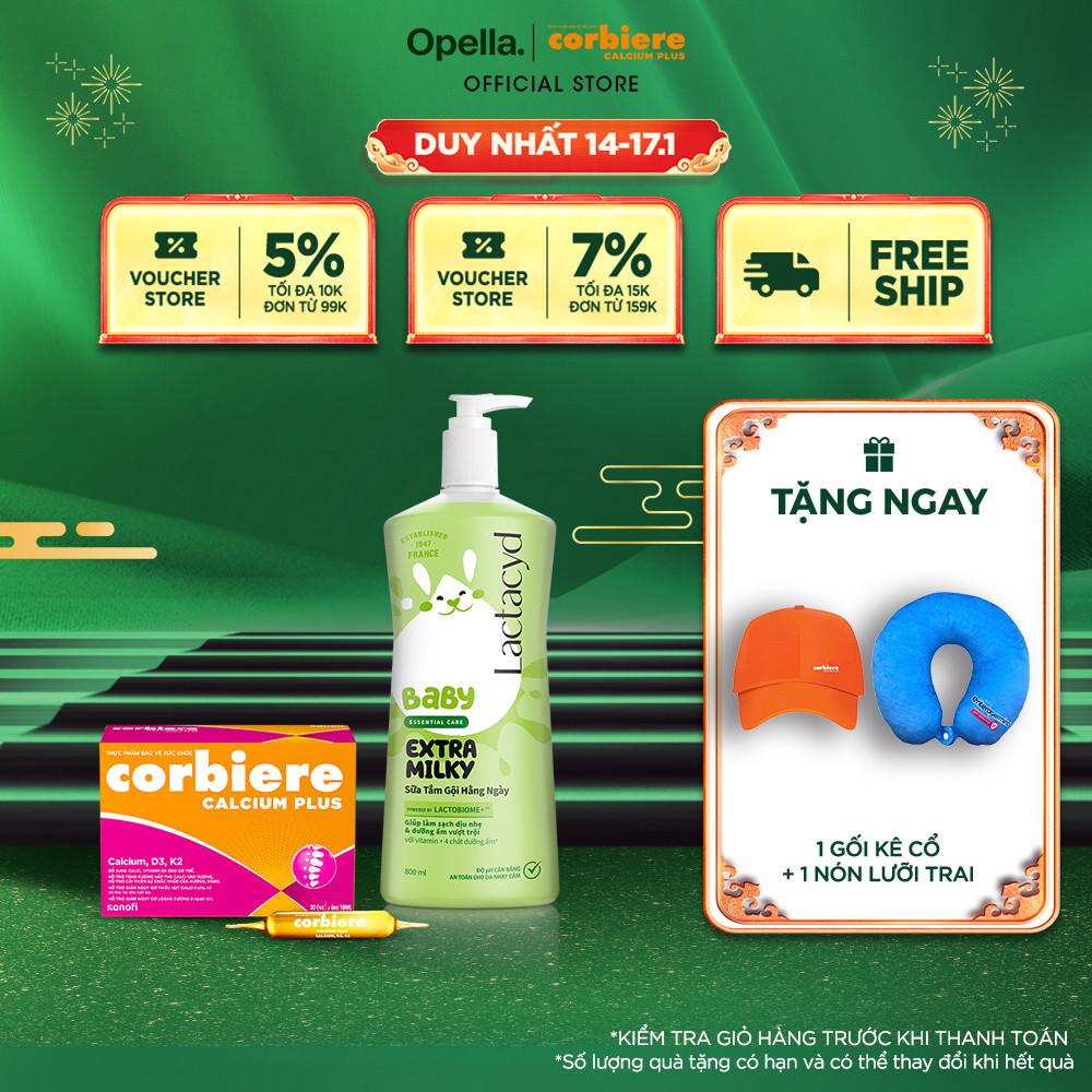 Bộ 1 Sữa Tắm Gội Trẻ Em Lactacyd Baby Extra Milky Jumbo 800ml + 1 Thực phẩm bảo vệ sức khỏe Corbiere