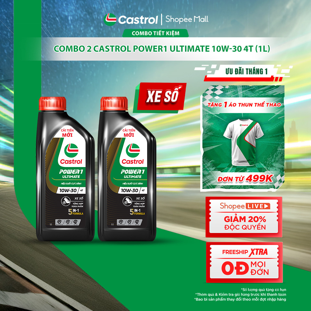 COMBO 2 Dầu nhớt xe số Castrol POWER1 ULTIMATE 10W-30 4T (1L)