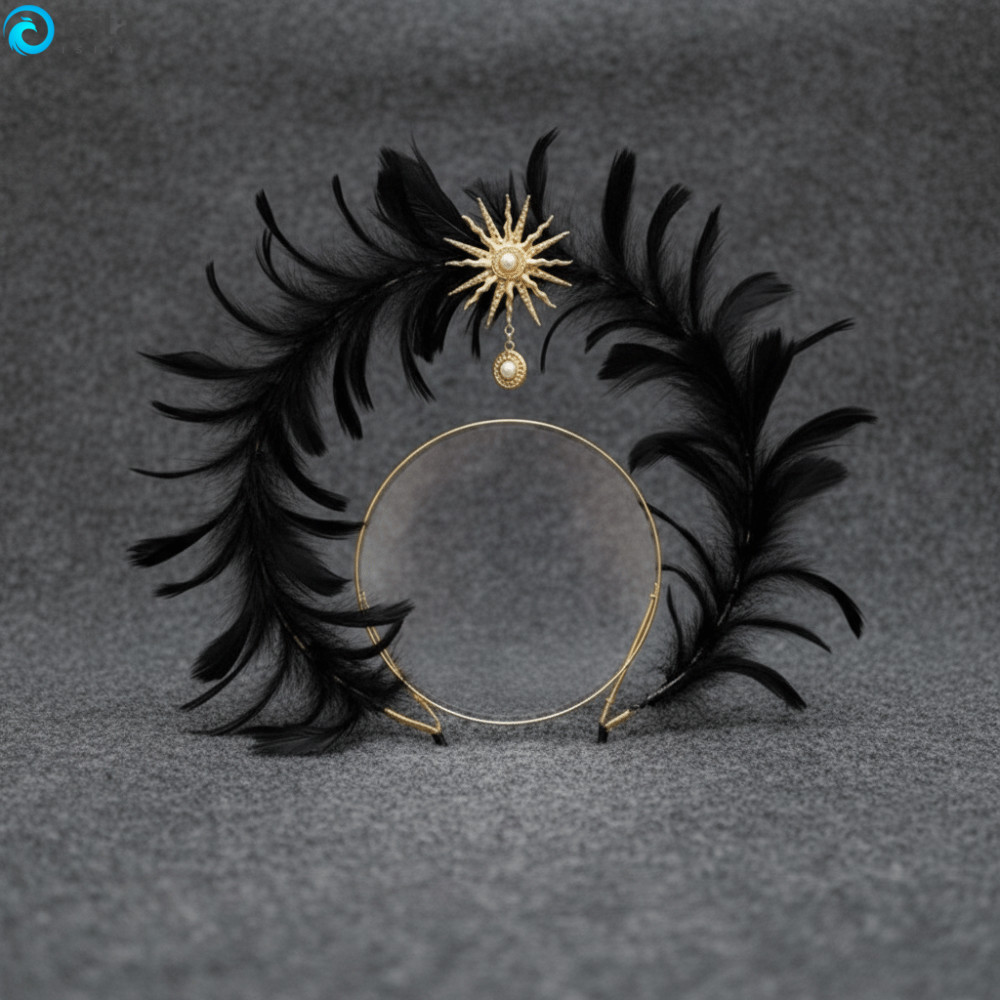 ISITA Feather Halo Crown Headband, Dress Up Props Hai Lớp Virgin Mary Halo Queen Tiara, Gothic Vinta