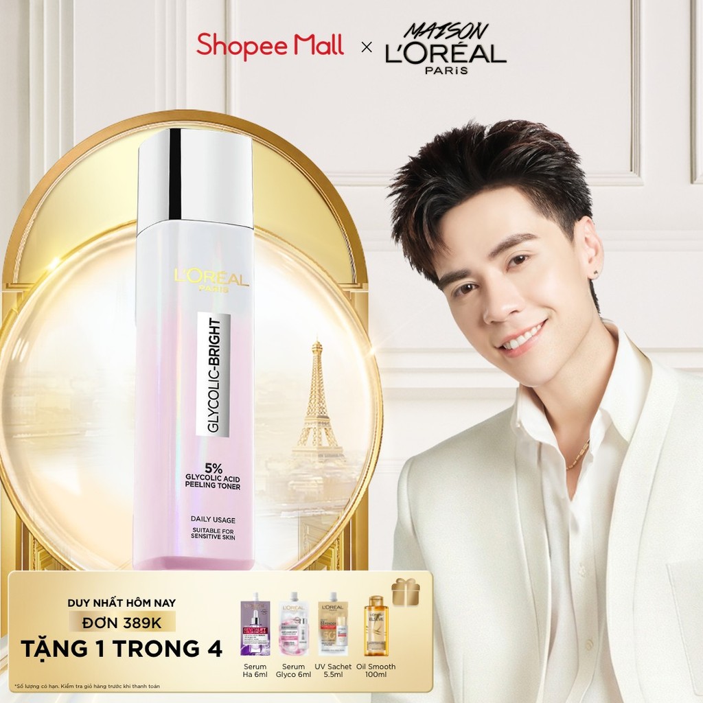 Nước Dưỡng Thúc Đẩy Tái Tạo Da, Làn Da Trông Sáng Và Căng Mịn L’Oreal Paris Glycolic Bright Peeling Toner 128Ml