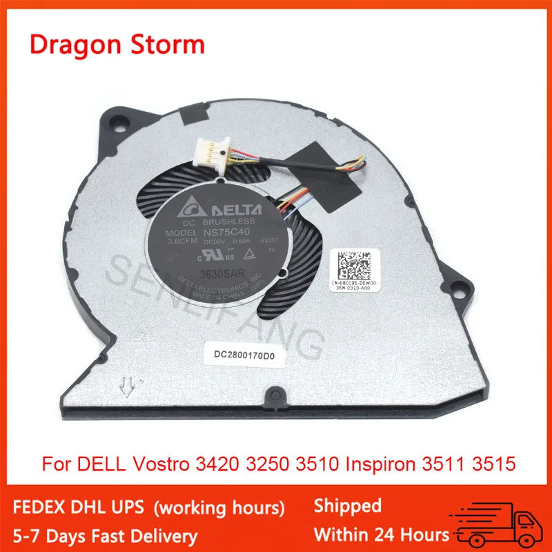 Quạt CPU Mới Cho DELL Vostro 3420 3250 3510 Inspiron 3511 3515 0RFF51 4Pin DC5V 0.5A NS75C40 0RFF51 