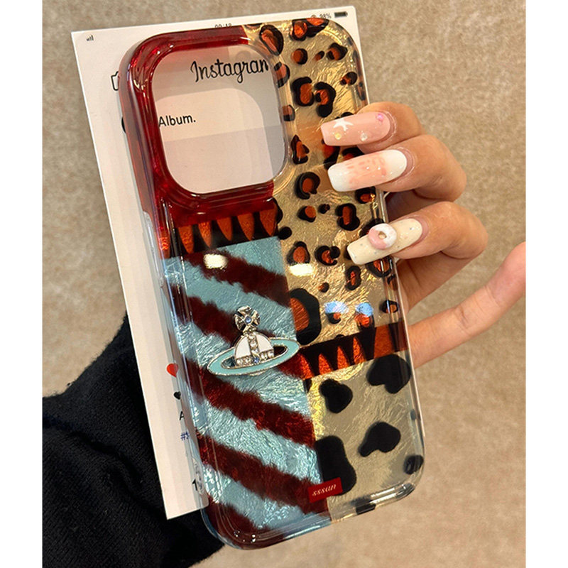 Blue Brown Leopard Print Ba Chiều Nữ Hoàng Qian Planet Thích Hợp Cho Apple 15 Vỏ Điện Thoại 16Pro Lu
