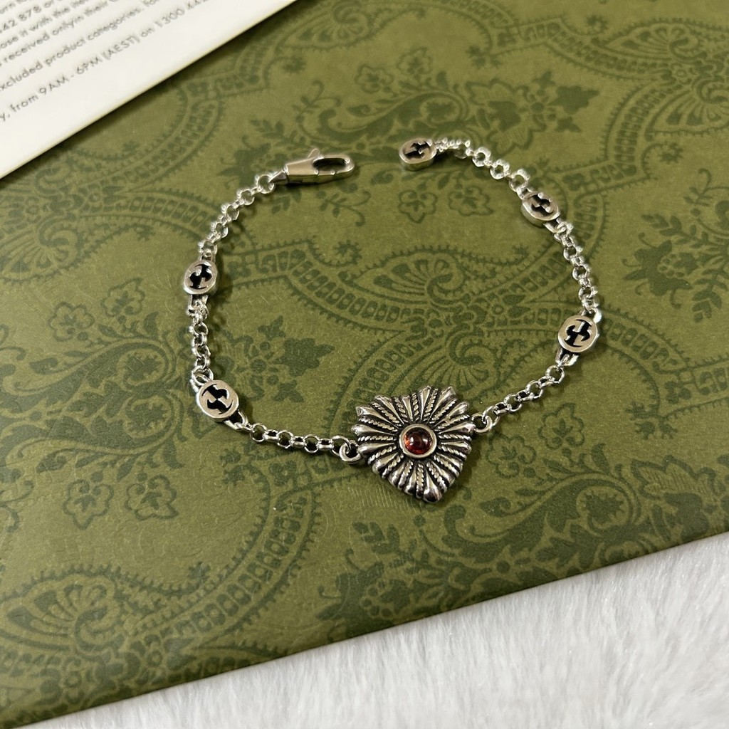 925silver bracelet pair G Heart-shaped Gemstone Bracelet Vintage Chinese Style Heart-shaped Elegant 
