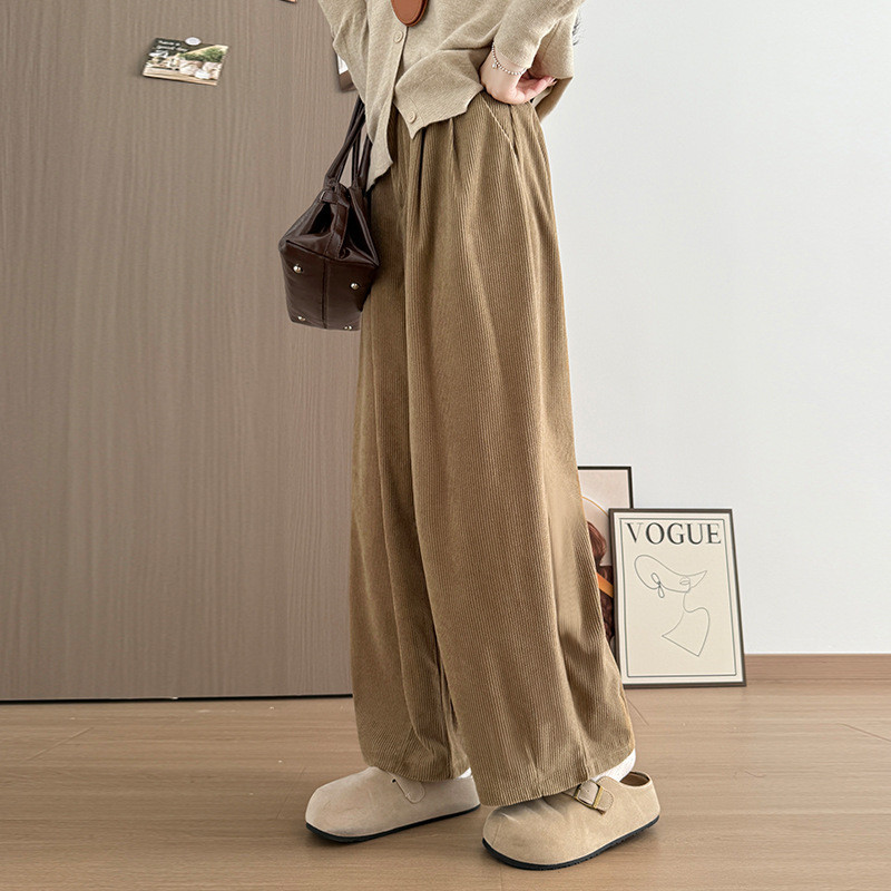 【Ready Stock】 Corduroy Wide-Leg Pants Women's Autumn and Winter Leisure High Waist Slimming Cropped 