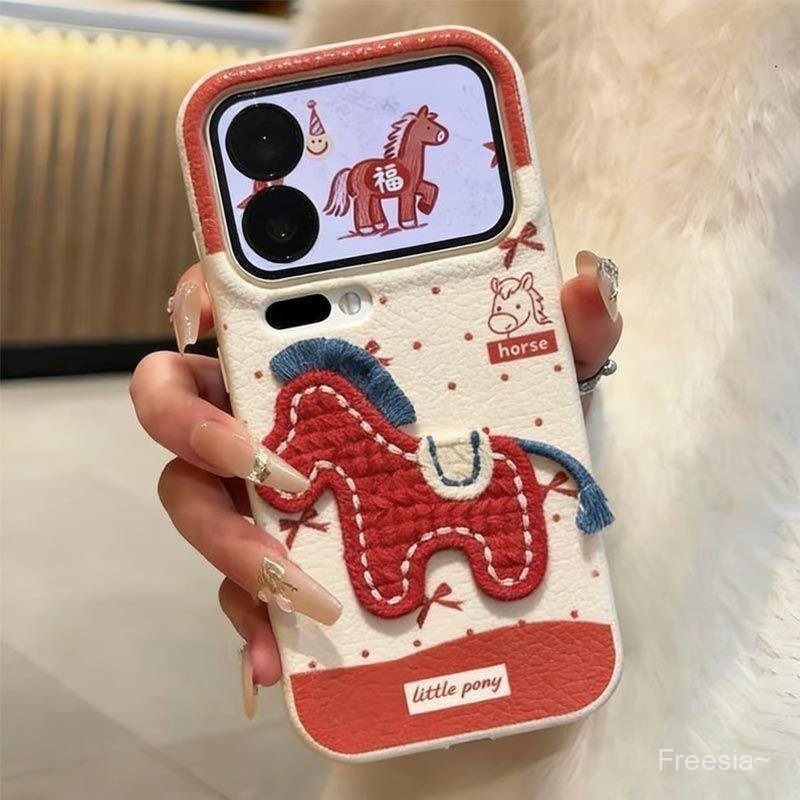 2026 Năm Mới Thêu Màu Đỏ Pony Vỏ Cho iPhone 16 11 17 12 14 15 13 Pro Max 17 Air 15 PLUS 16 PLUS 14 P