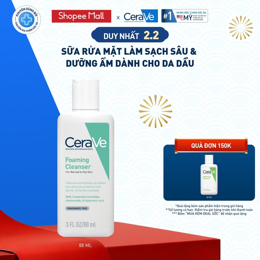 Sữa rửa mặt giúp làm sạch sâu dành cho da dầu  Cerave Foaming Facial Cleanser 88ml