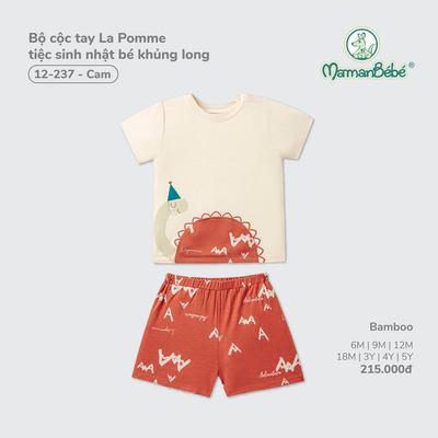 Bộ cộc tay La Pomme tiệc sinh nhật bé khủng long  - Sợi Bamboo mềm mát – Bé trai - 6M - 5Y