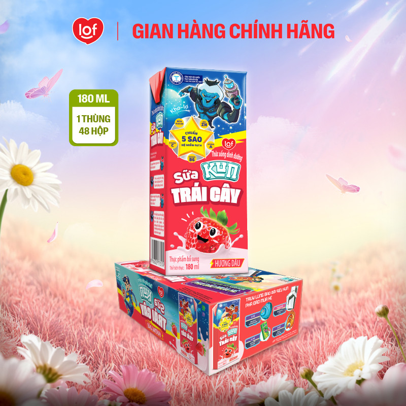 Sữa trái cây KUN vị dâu thùng 48 hộp x 180ml
