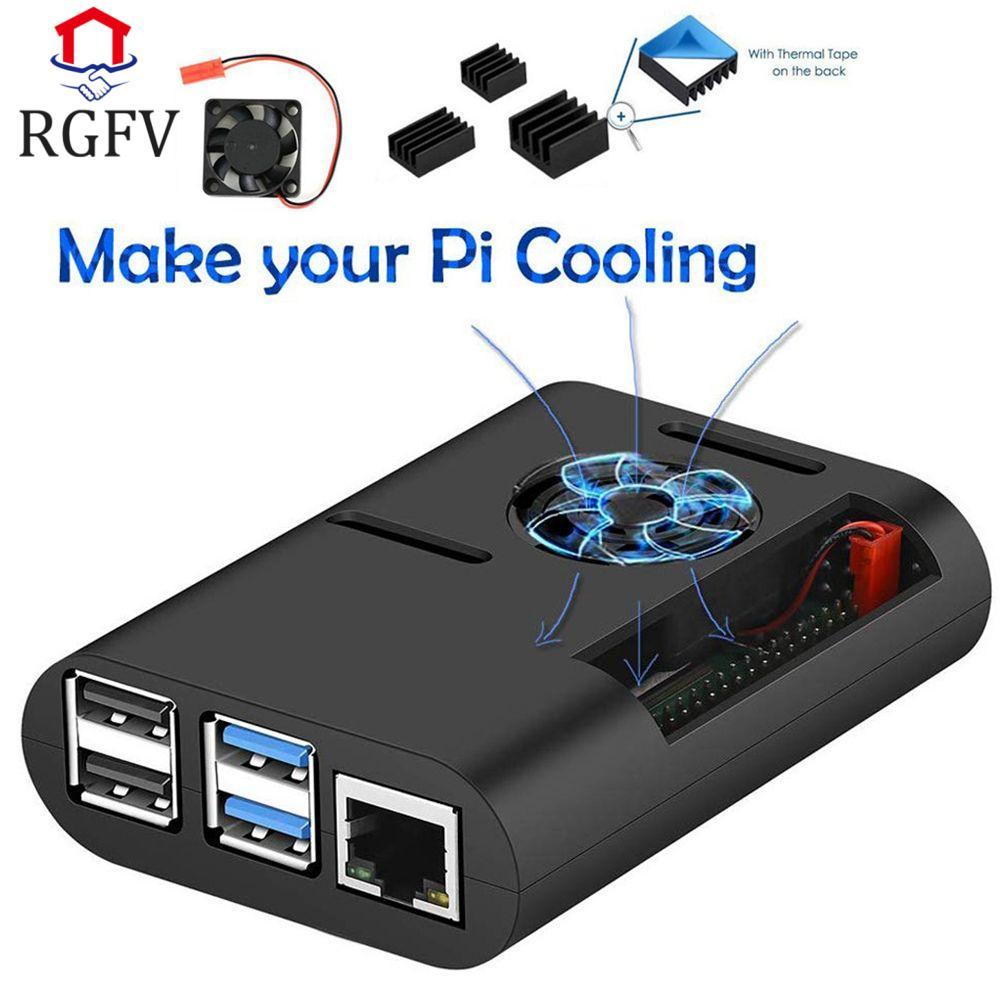 RGFV Cover ASB Bộ làm mát hữu ích cho Raspberry Pi 4 Model B, Pi 4B, Pi 4 Đen có quạt làm mát
