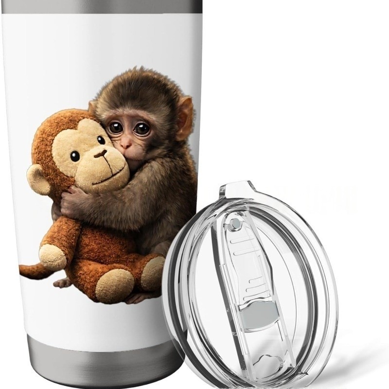 Monkey Boxing Đồ chơi sang trọng Cốc hút chân không bằng thép không gỉ – Cốc du lịch cách nhiệt hai 