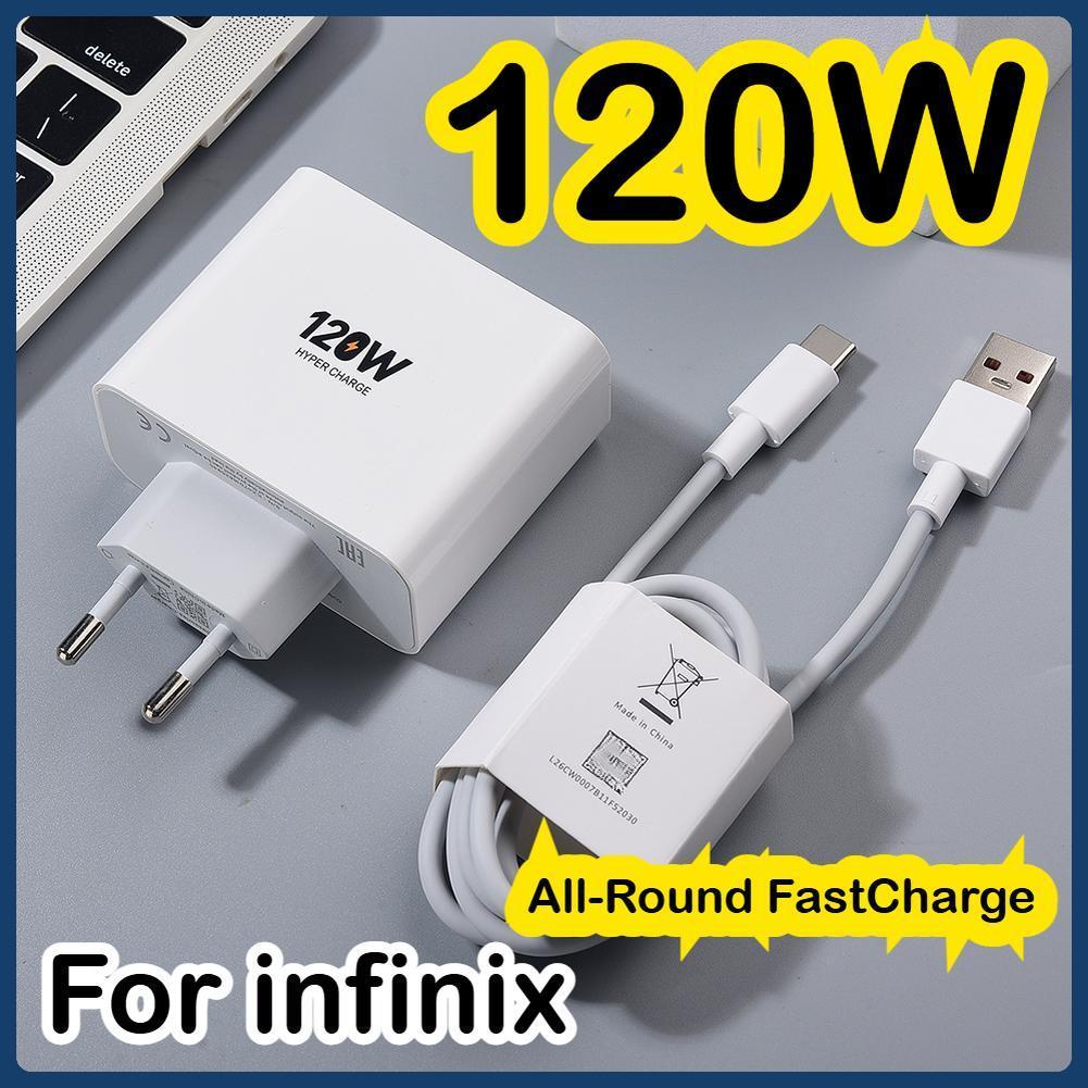 Infinix 120W USB Sạc Nhanh EU Bộ Chuyển Đổi Nguồn 6A Loại C Cáp Cho Note 40 30 40i 12 Zero 40 30 X P