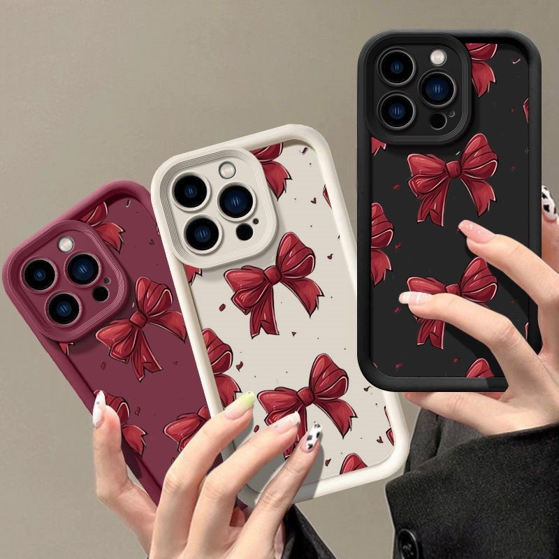 Ốp Lưng Điện Thoại Thắt Nơ Màu Đỏ Cho Realme C71 C55 C53 C35 C31 C30 C12 C15 C20 C21 C25 C21Y C33 C6