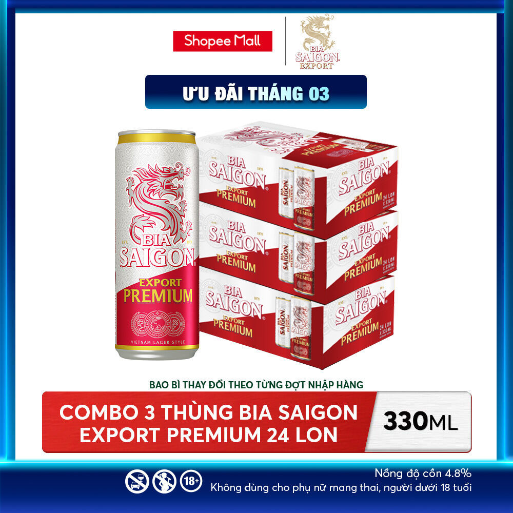 Nồng Độ Cồn 4.8% - Combo 3 Thùng 24 Lon Bia Sài Gòn Export Premium 330ml