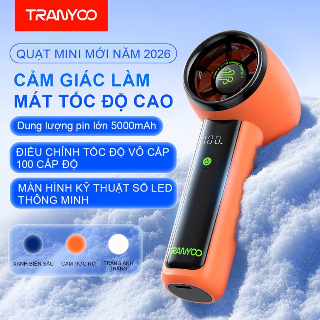 Quạt Cầm Tay Turbo Mini T-FX01 Pin 5000mAh 100 Tốc Độ Gió 7h Sử Dụng Liên Tục | TRANYOO VN STORE