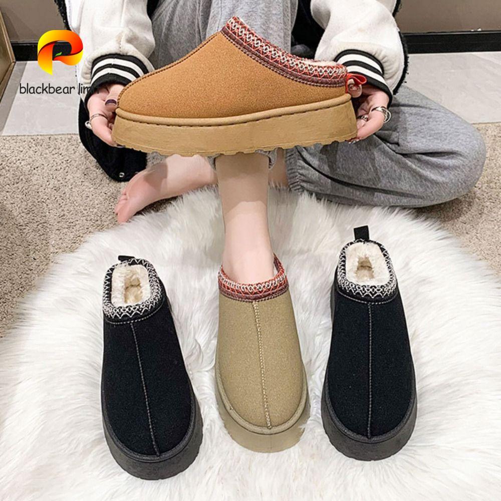 BLACKBEAR LIMIT Solid Platform Dép, Stitch Flats Fluffy Flats Dép, Thời Trang Nhung Giày Gia Đình Dà