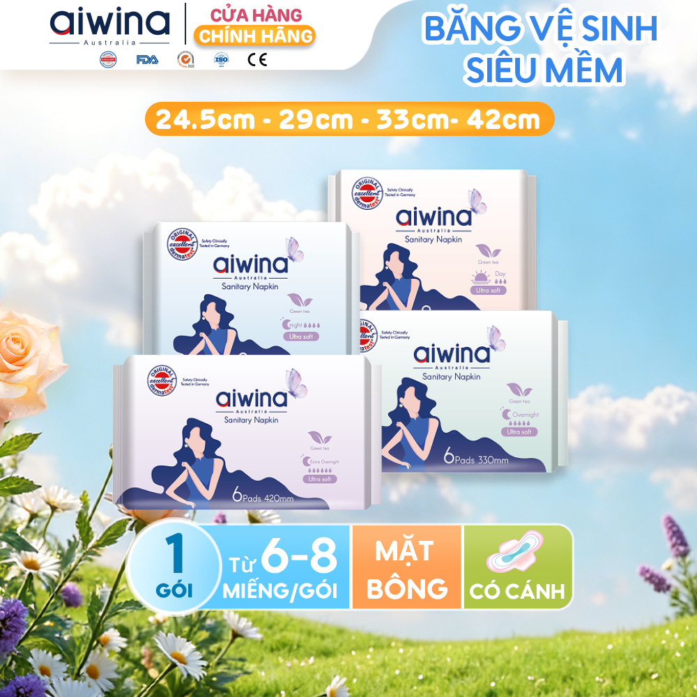 Băng vệ sinh Aiwina siêu mềm ban ngày 24.5cm, ban đêm 29cm/33cm/42cm