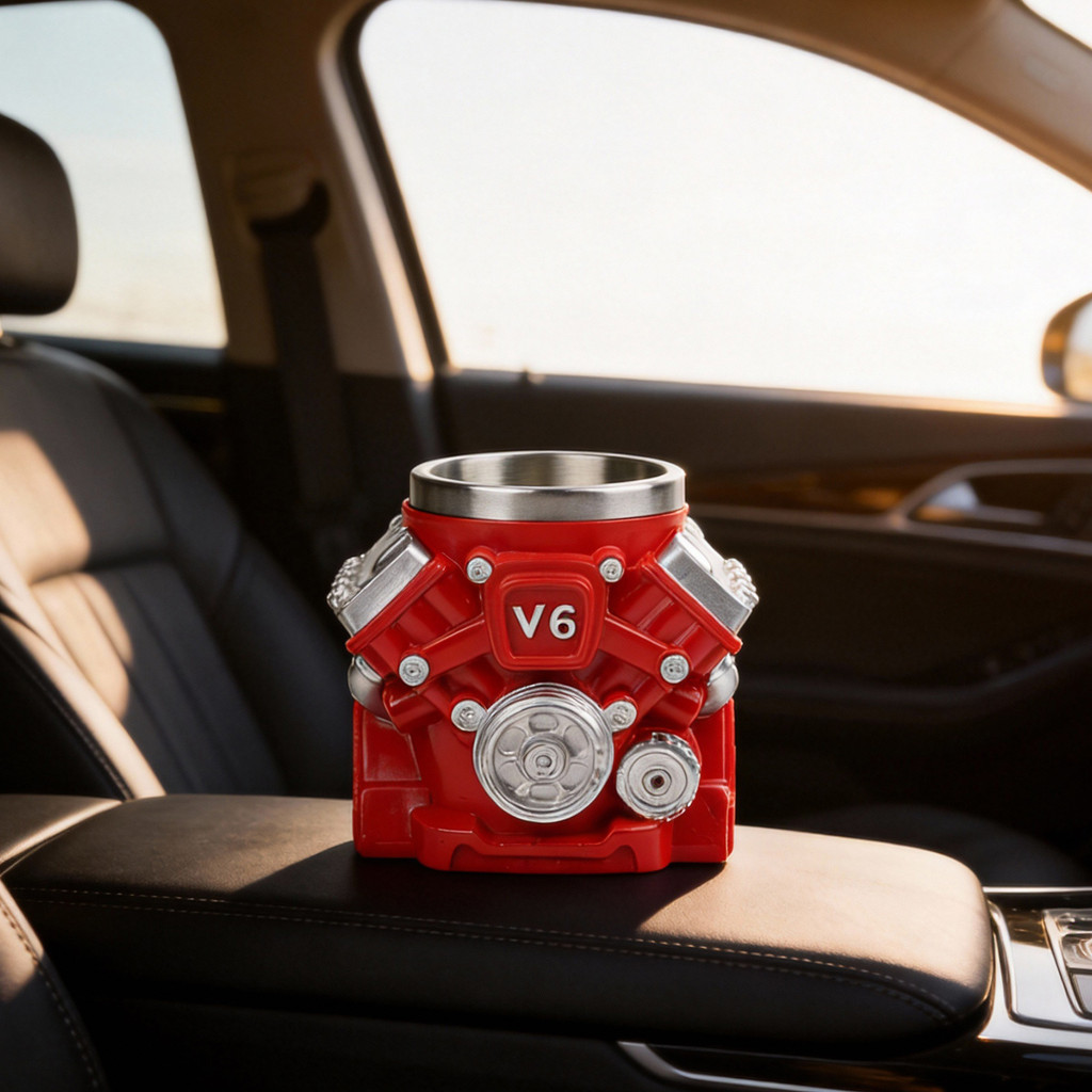 V8 Engine Mug Stainless Steel Personalizable Sturdy Handle For Car Enthusiasts#DELA