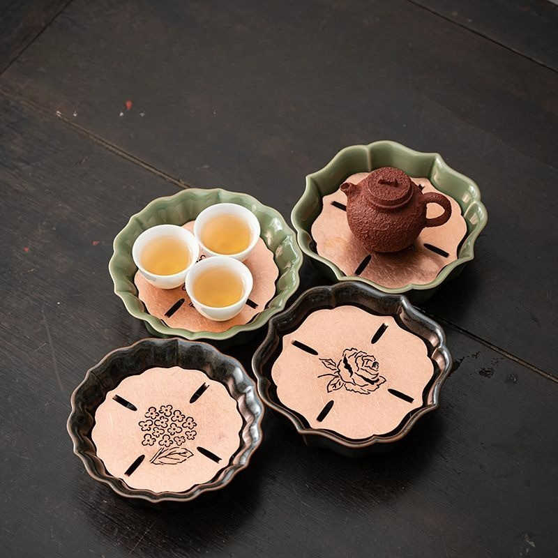 Celadon kim loại cánh hoa ấm đựng gốm khay trà khay trà khay trà khay khay trà