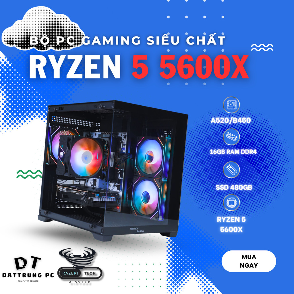 PC Gaming Ryzen 7 5600X | RAM 16GB DDR4 | SSD SATA 480GB NEW | Main A520/B450 | Nguồn 550W 80  |Kaze