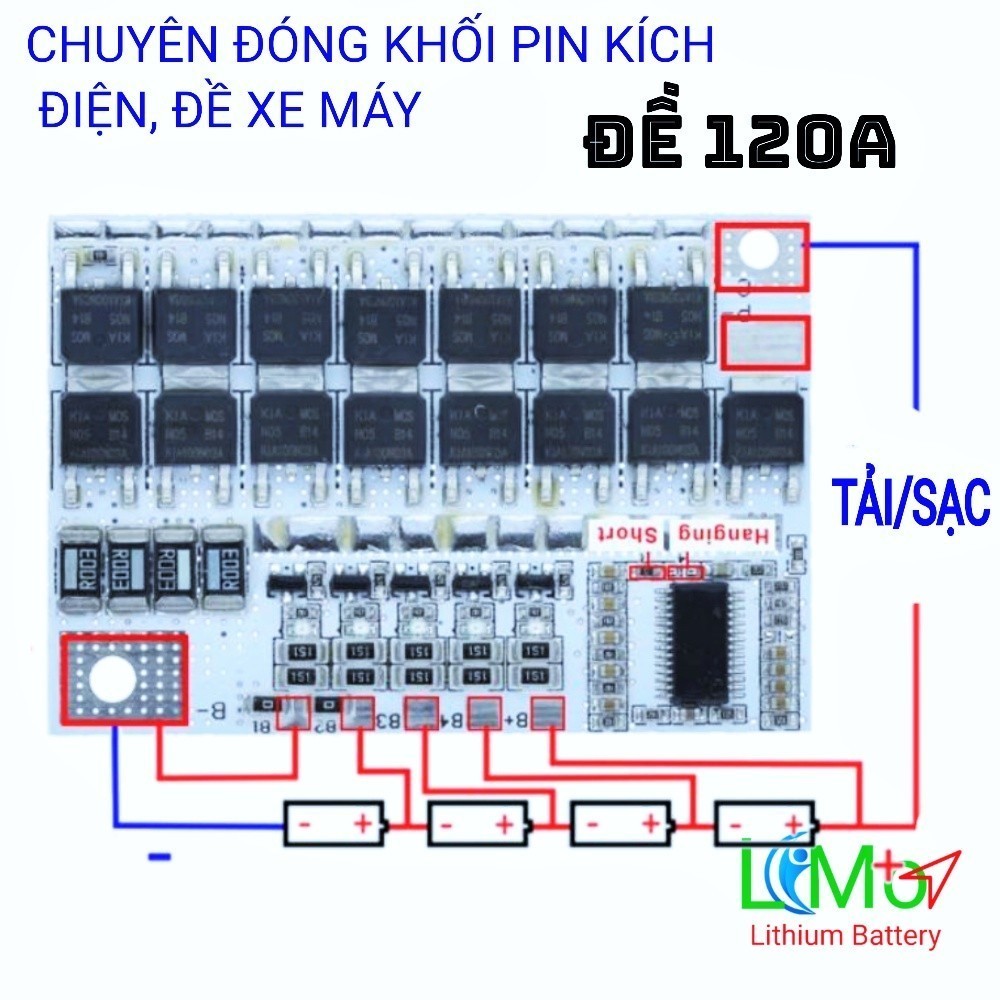 058 Mạch BMS bảo vệ pin 4S 100A. Chuyên dùng đóng bình pin Lithium đề xe máy thay acquy thường 12V