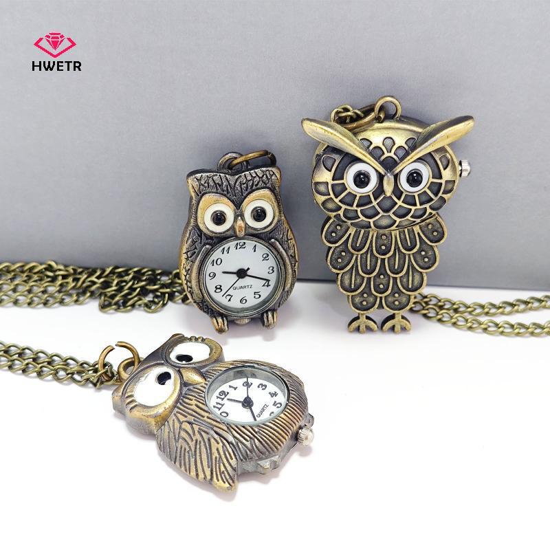 HWETR Hoạt Hình Nữ Người Đàn Ông Cú Nhà Thơ Đồng Hồ Mini Dễ Thương Cổ Đồng Màu Thạch Anh Nelace Nhà Thơ Đồng Hồ Tặng Quà Sinh Nhật Gia Đình