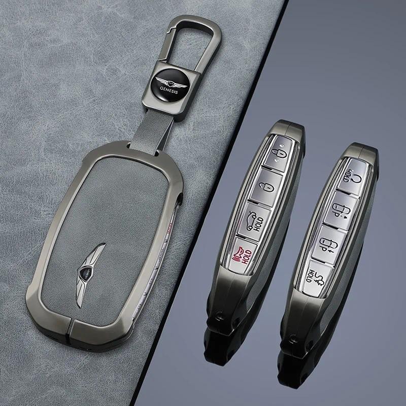 Da Màu Xám Chìa Khóa Xe Ô Tô Vỏ Bảo Vệ Fob Cho Xe Hyundai Genesis G90 G70 G80 EQ900 GV60 6 / 7 / 8 N