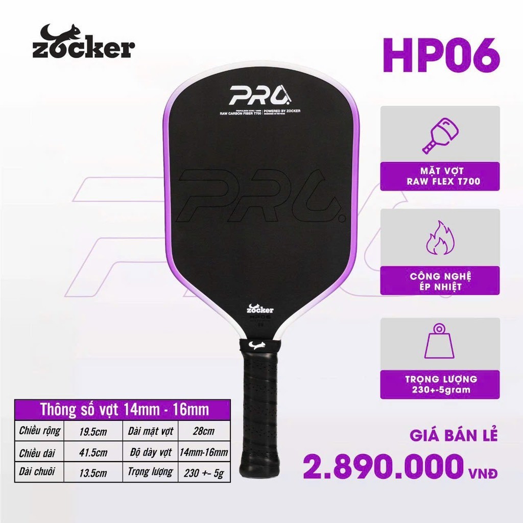 [Siêu Sale] [Có bảo hành] [Chính hãng] Vợt Pickleball Chính Hãng Zocker HP06 Pro Series Power
