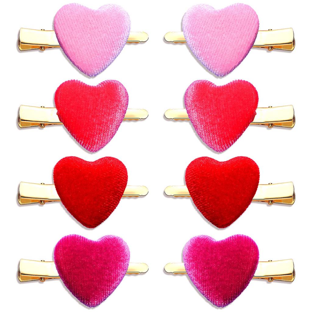 8 Kẹp Tóc Trái Tim Cho Nữ Bé Gái Valentine Trái Tim Đỏ Kẹp Tóc Quà Tặng (8 Chiếc Kẹp Nhung)