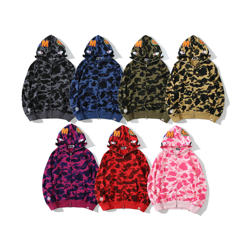 T4ZN Bape Classic Camouflage Autumn Hooded Sweatshirt for Young Men, Zipper Embroidered Jacket
