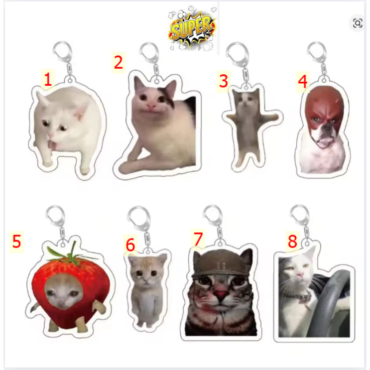 Móc khoá Key Chain  Phone Charm Car  Cute Cat Vomit Meme Dog With Red Mask Meme Black Cat Screaming 