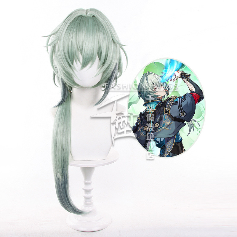 HSR Tóc giả cosplay Anaxagoras Honka Star Rail dài màu xanh gradient, chịu nhiệt