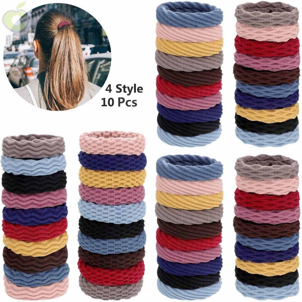 ROLY 10 Chiếc Dây Cao Su Buộc Tóc, Scrunchie Dày Cho Đuôi Ngựa