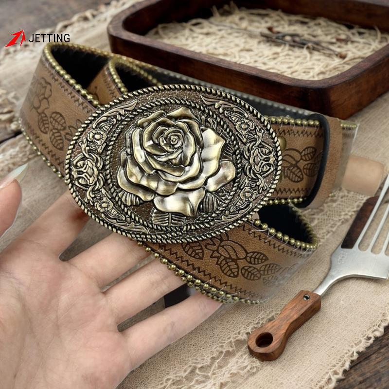 Jetting Thắt Lưng Vintage Khắc Blue PU Phù Hợp Với Quần Jean, Style Boho Nổi