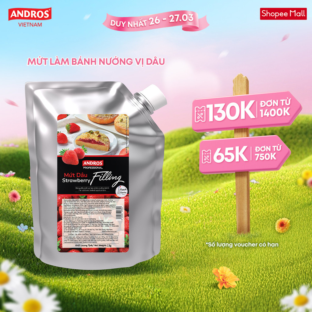 Mứt Làm Bánh Nướng Vị Dâu - Hàm lượng trái cây cao - FILLING - Nguyên liệu làm bánh - 1KG